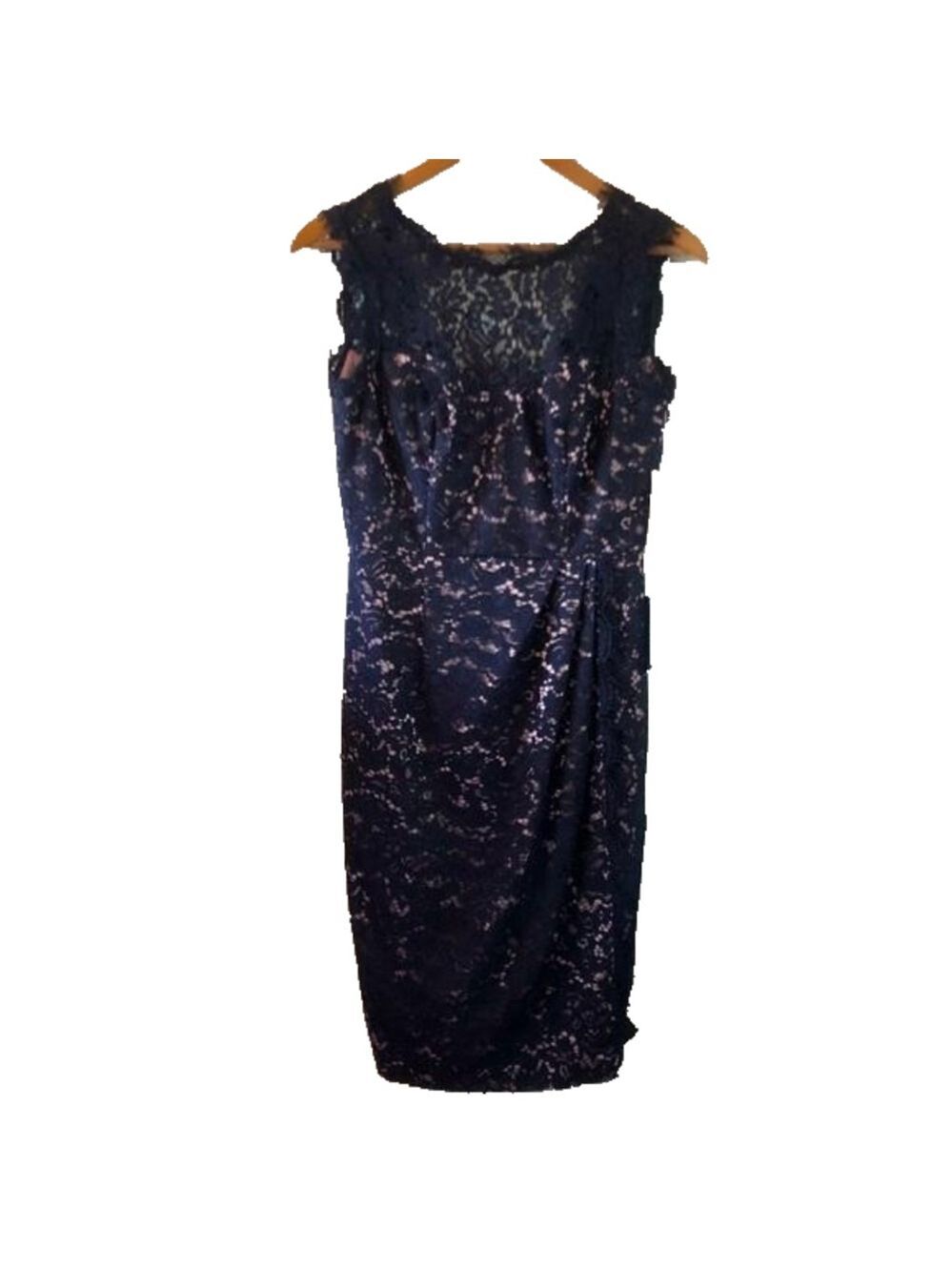 Eliza J. NEW cocktail dress lace size 2 sleeveless faux wrap skirt navy blue - Picture 3 of 15